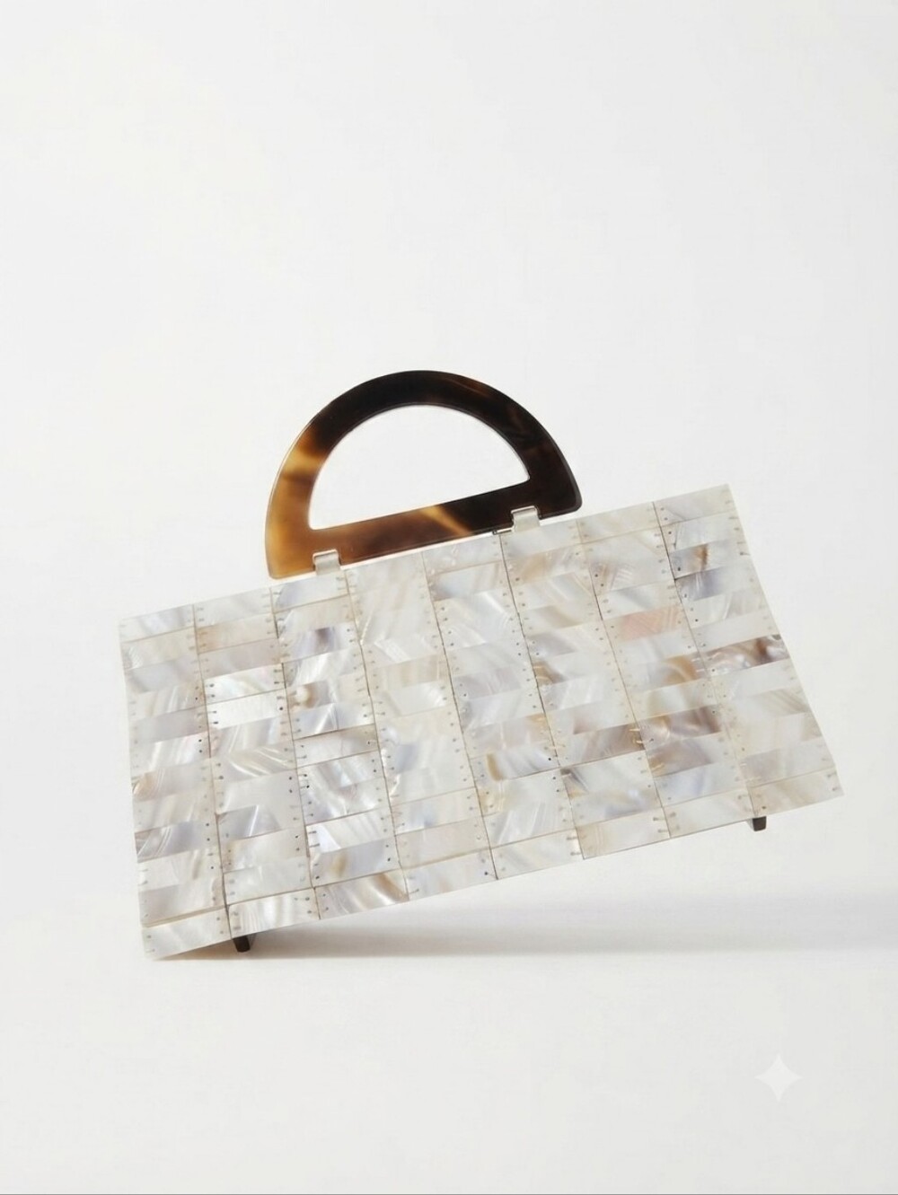 Mad Bags Mother of Pearl Tile Purse Tortoise Handle Shell Clutch Bag MOP Y2K